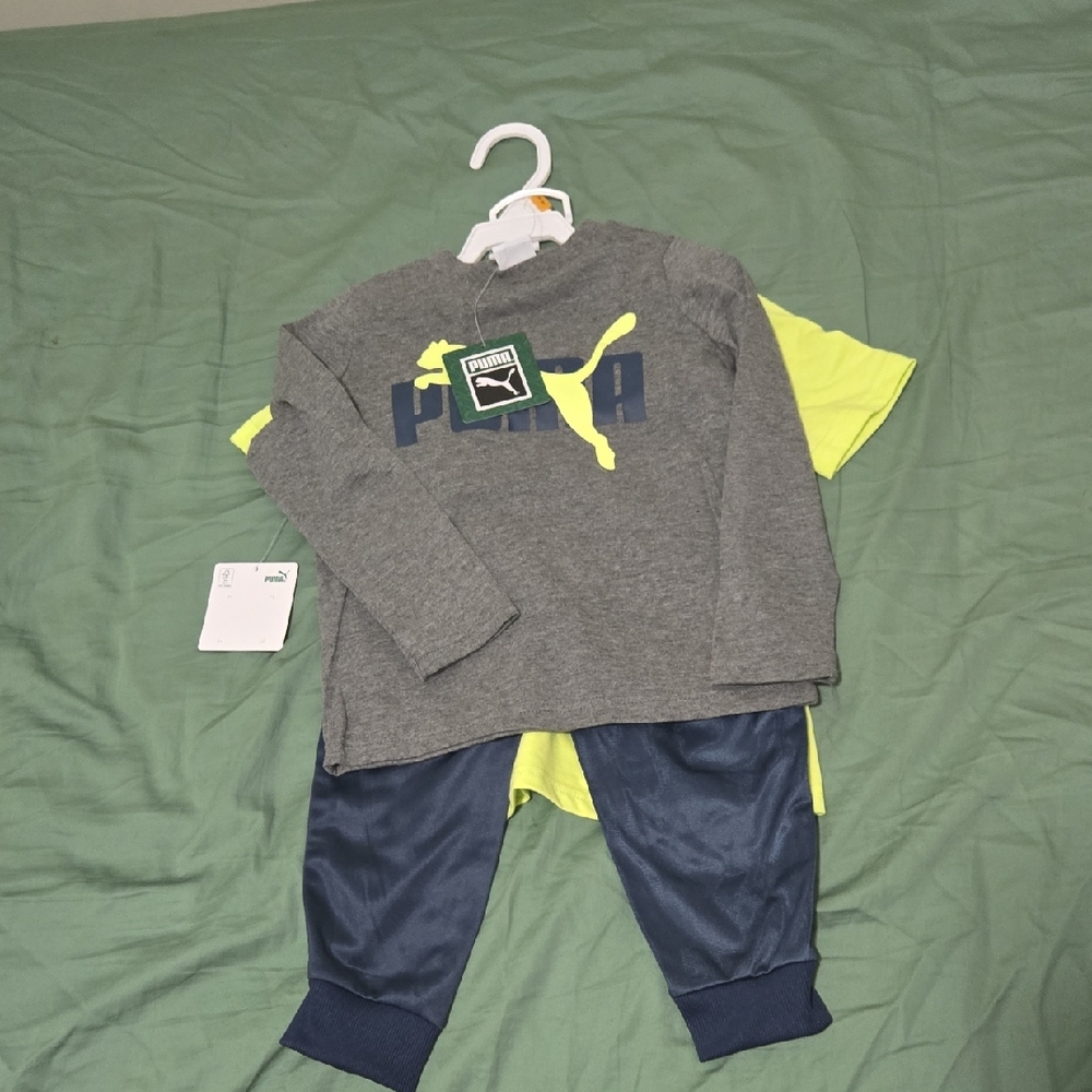 Puma Gray and Navy Kids Set with Yellow Logo